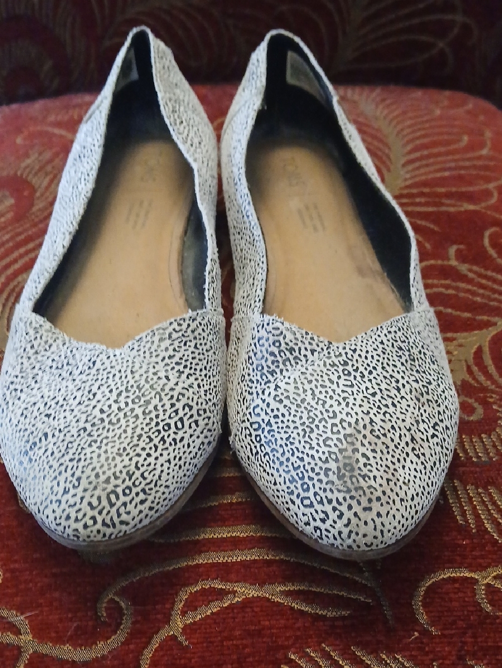 Toms Black and White Dotted Leopard-Print Slip-On Flats